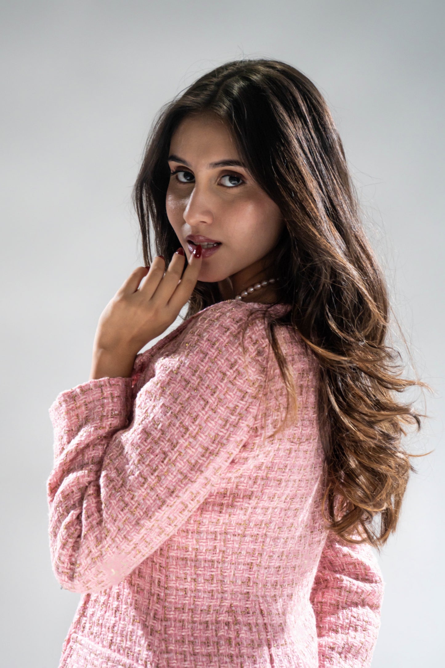 Pink Tweed Off-Shoulder Wonder