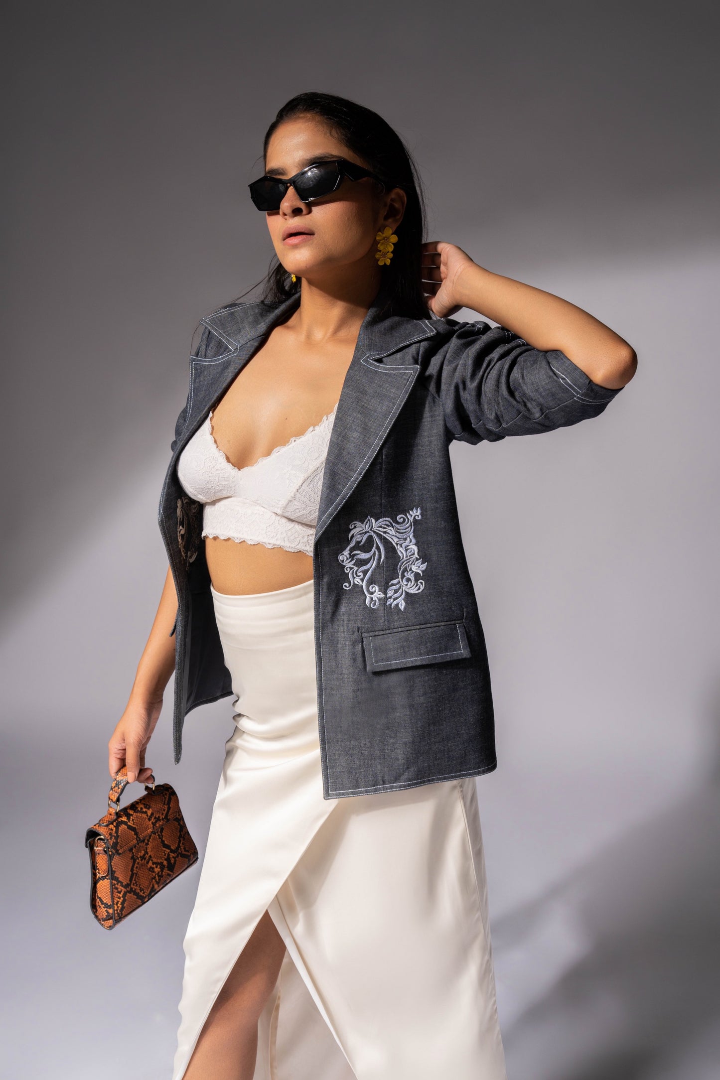 Denim Embroidered Blazer