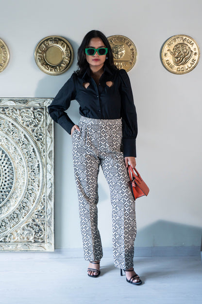 Black Hearts Cut-Out Shirt & Jacquard Pants